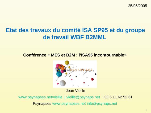 2005 - REE Conf S95 - Etat des travaux SP95 et B2MML.ppt