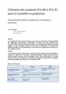 2013 Utilisation des standards ISA-88 et ISA-95 pour la traçabilité en production