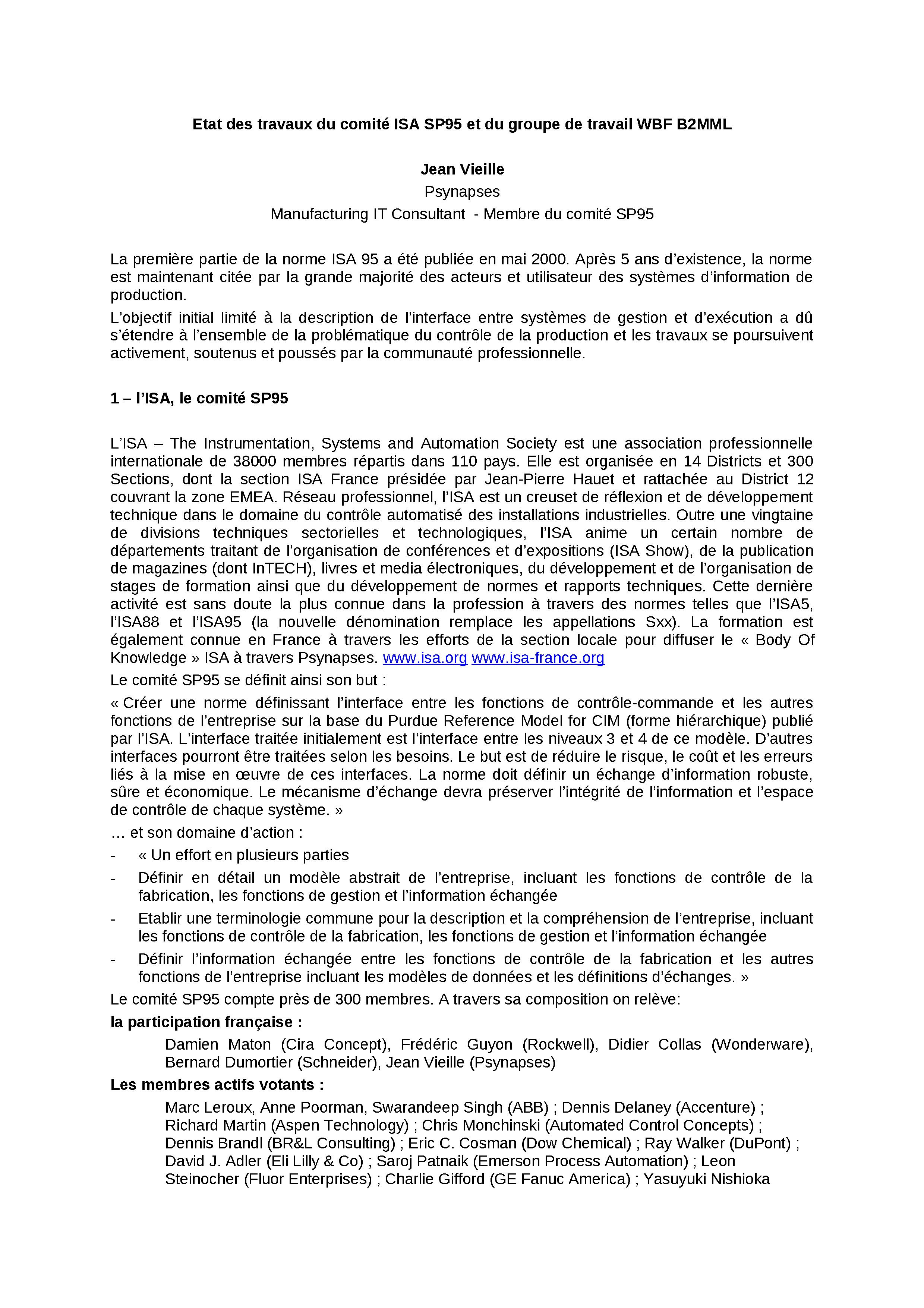 2005 - REE Conf S95 - Etat des travaux SP95 et B2MML.doc