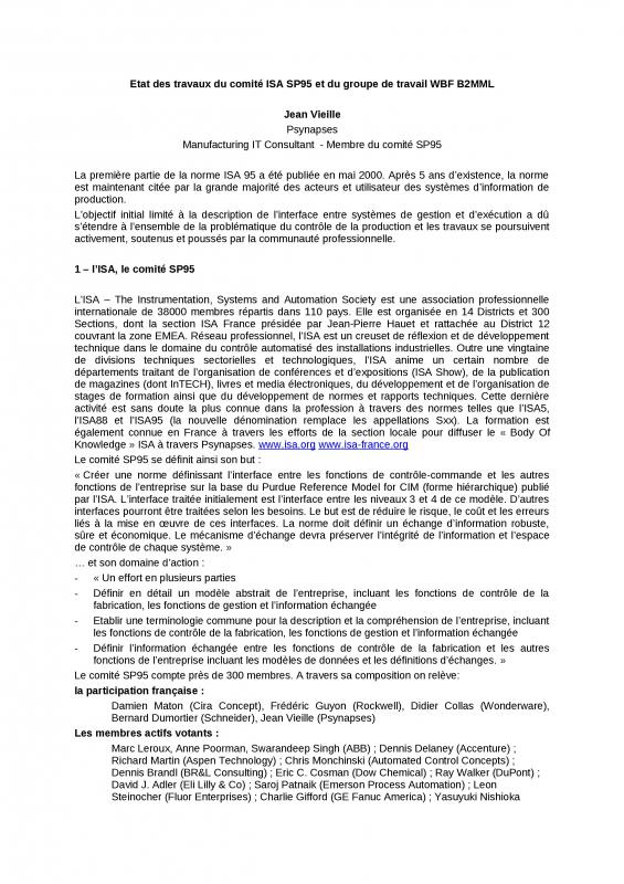 2005 - REE Conf S95 - Etat des travaux SP95 et B2MML.doc