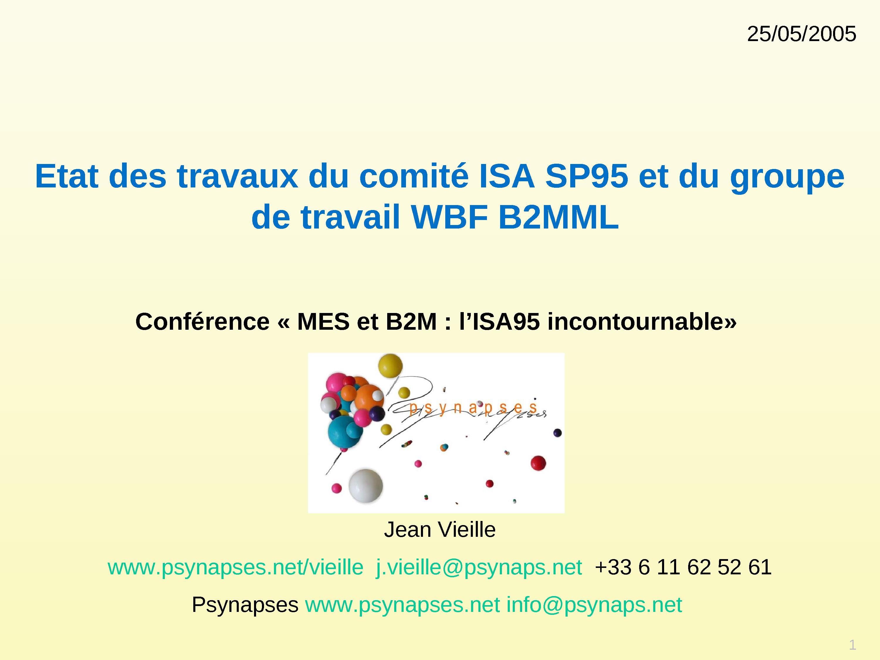 2005 - REE Conf S95 - Etat des travaux SP95 et B2MML.ppt