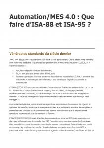Automation/MES 4.0 : Que faire d’ISA-88 et ISA-95 ?